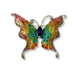 Large silver, Plique a Jour and marcasite butterfly brooch weighing 12.82 grams, measuring 7cm in