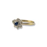 9ct yellow gold Diamond and sapphire cluster ring weighing 1.8 grams size N