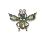 Silver bug brooch comprising of multiple stones throughout including opals weighing 7.87 grams