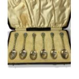 Set of 6 hallmarked Birmingham 1928 silver and enamel floral design spoons, weighing 46.76 grams