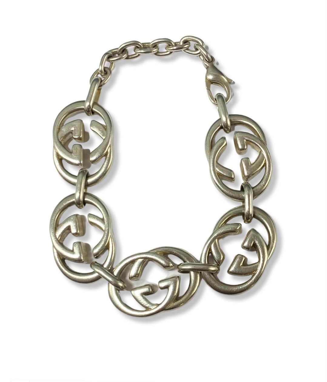 Gucci Silver Double G Logo Bracelet weighing 48.37 grams and measuring 19cm