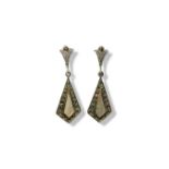 Pair of silver, marcasite and mother of pearl drop earrings weighing 4.97 grams measuring 4cm in