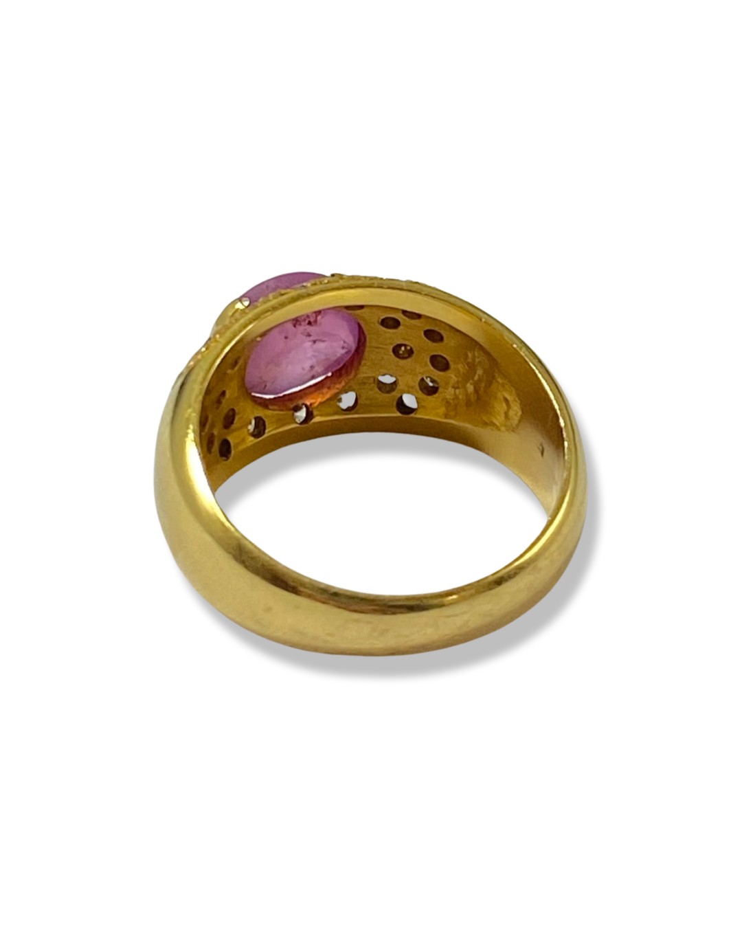 18ct yellow gold diamond and pink sapphire fancy design ring weighing 7.47 grams size L - Image 2 of 2