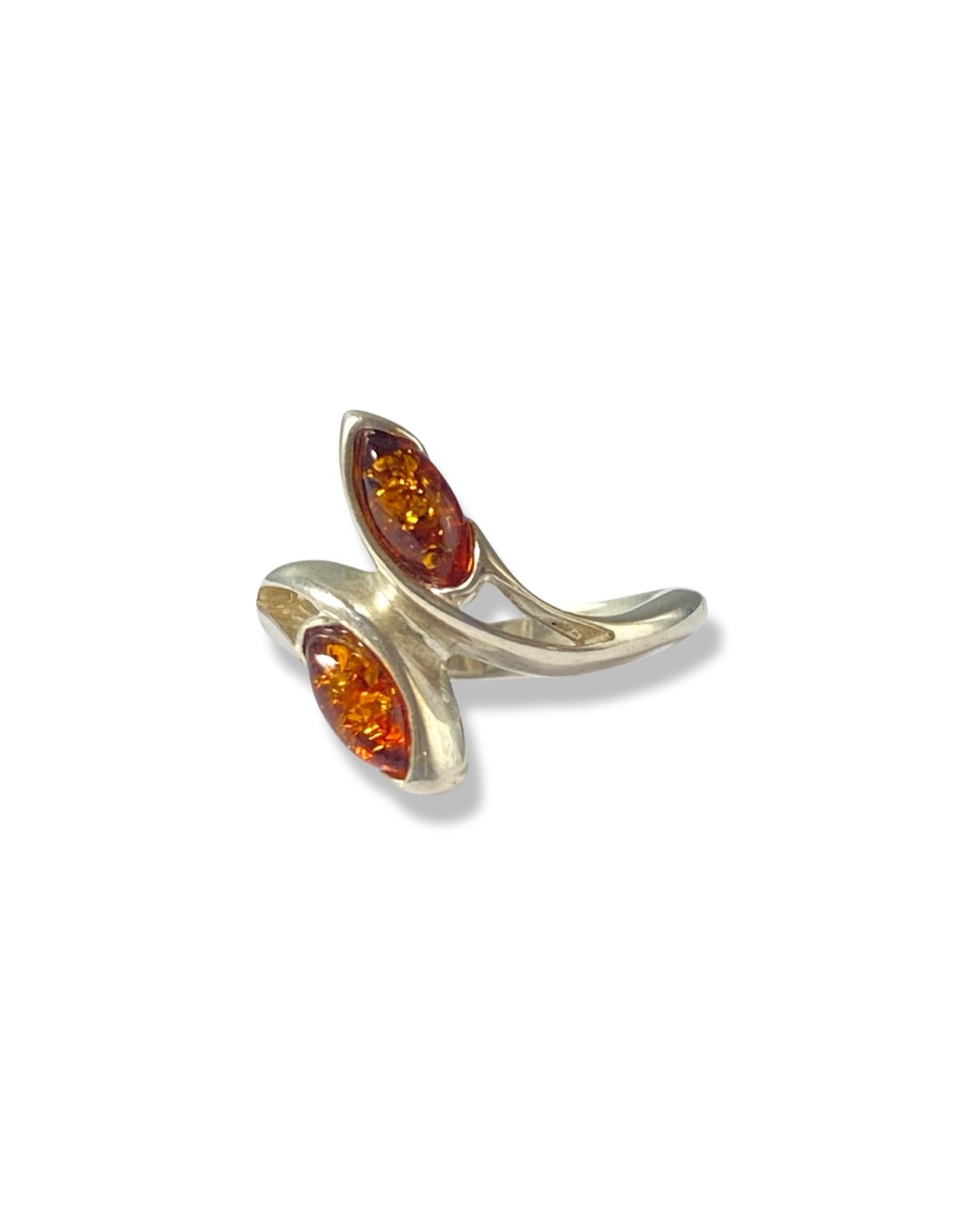 Silver and Amber double stone ring weighing 3.63 grams size N