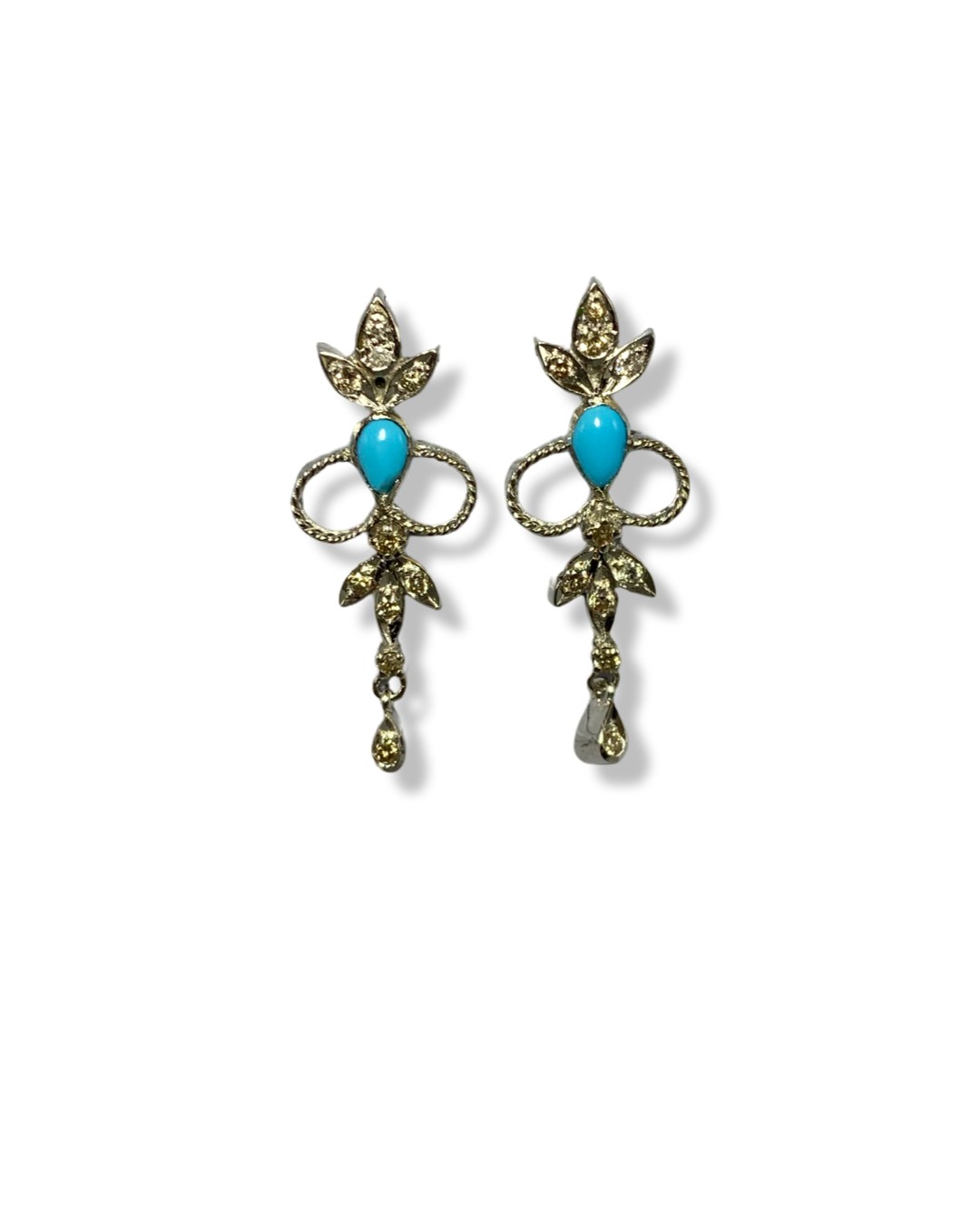 A Vintage 1960'S Diamond & Turquoise Suite Set in White Metal in original box weighing 298 g - Image 2 of 5