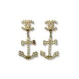 Pair of Chanel Imitation Pearl Anchor Earrings, unfortunately, two Small Pearls are absent as