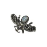 Silver, Opal and marcasite bug brooch weighing 4.55 grams Measuring 3.5cm in length x 2cm in height