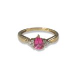 9ct Birmingham yellow gold pink stone and diamond ring weighing 1.62 grams size O