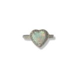 Silver, opal and CZ love heart cluster ring weighing 2.26 grams size I 1/2