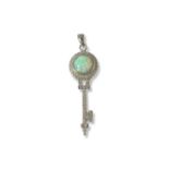 Silver, Opal and white stone key design pendant weighing 4.34 grams measuring 4cm in length