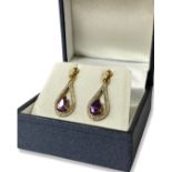 Pair of 9ct yellow gold Amethyst and diamond drop earrings weighing 2.17 grams