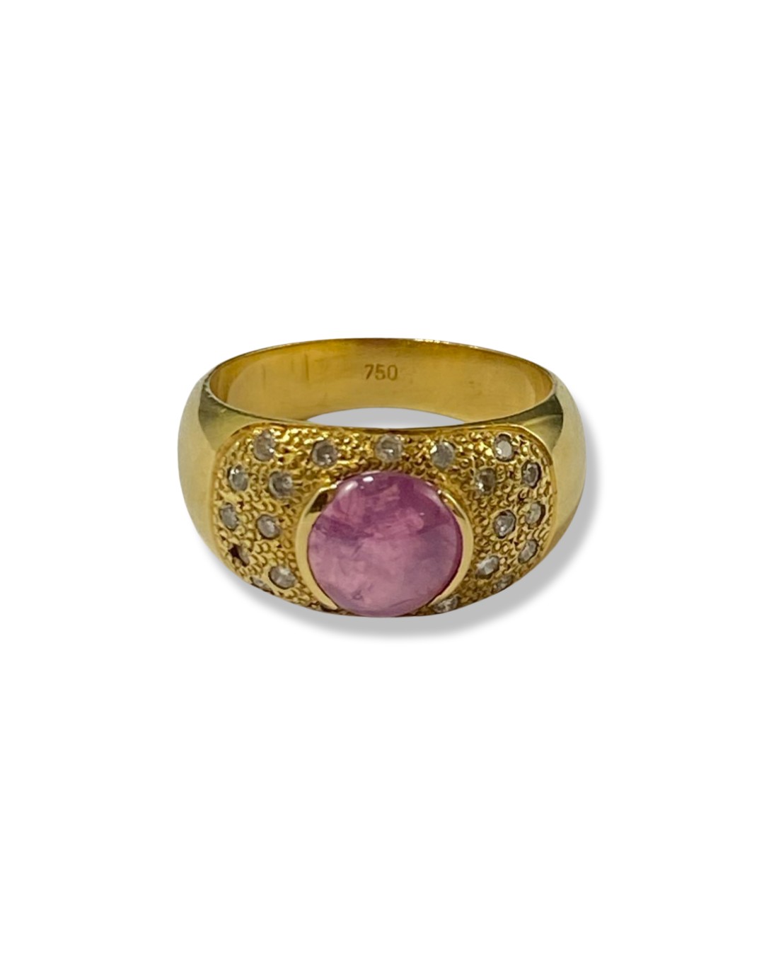 18ct yellow gold diamond and pink sapphire fancy design ring weighing 7.47 grams size L