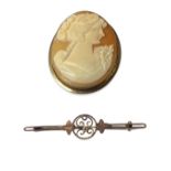 9ct cameo brooch together with a 9ct antique bar brooch (1.66 grams)