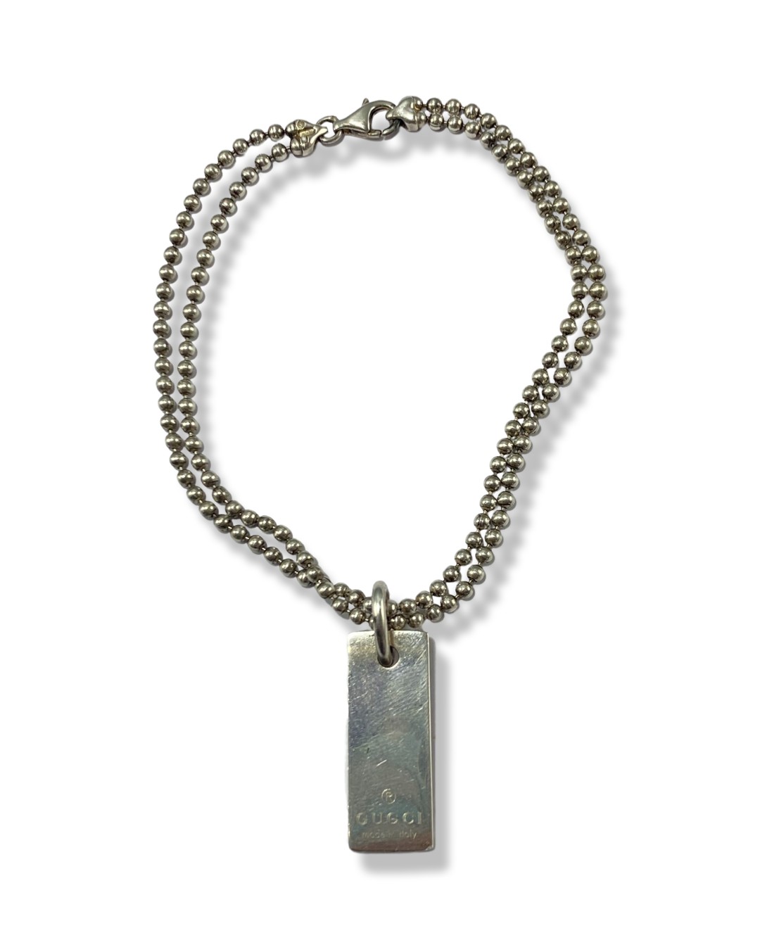 Gucci silver Dog Tag Bracelet On a Ball Link Chain weighing 11.15 grams and measuring 19cm in length