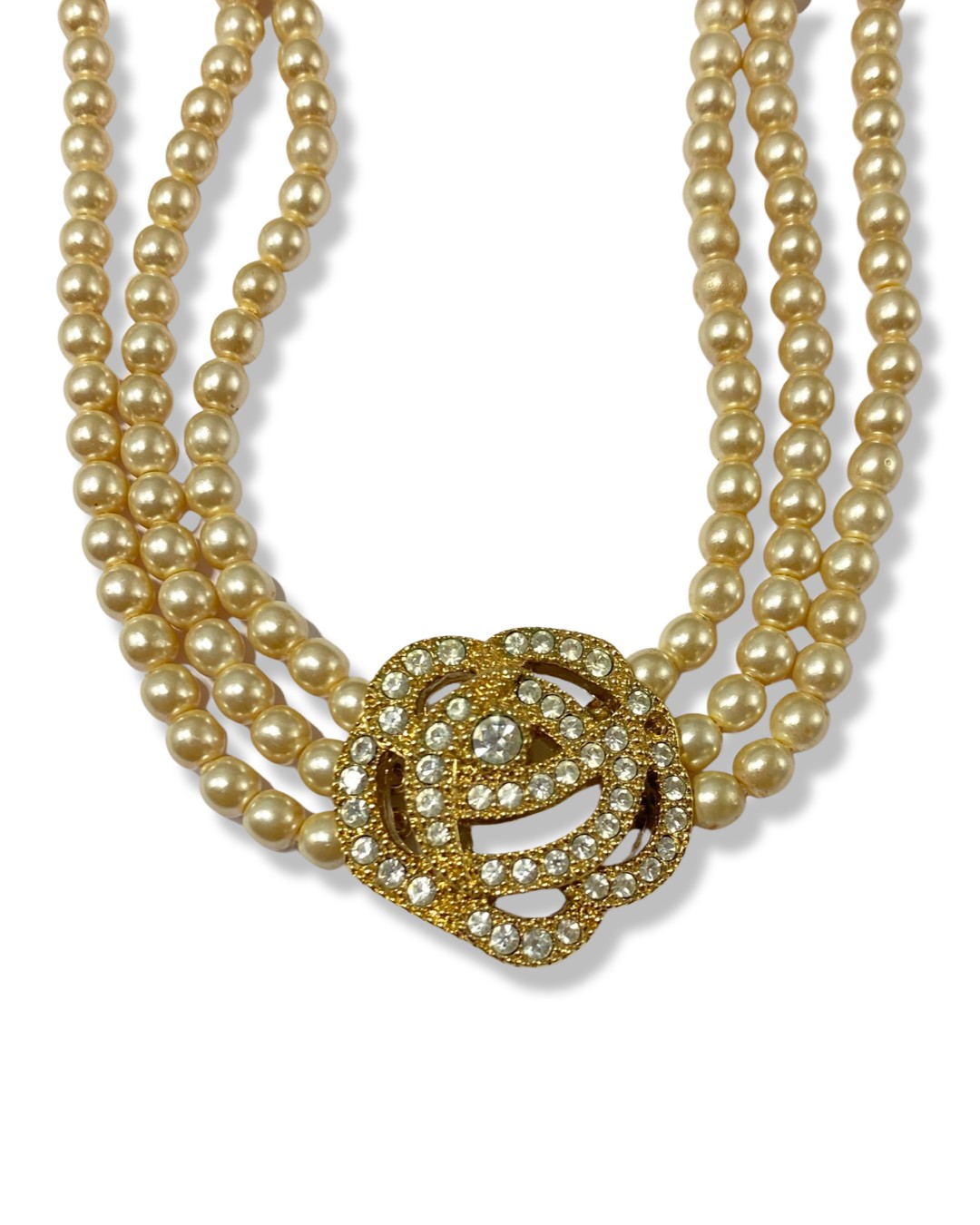 Christian Dior three row pearl necklace with floral centre pendant which is embellished with CZ - Image 2 of 3