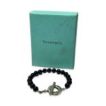 Tiffany & Co. Black Onyx Beaded Bracelet with Silver Clasp in original box weighing 23.75 grams