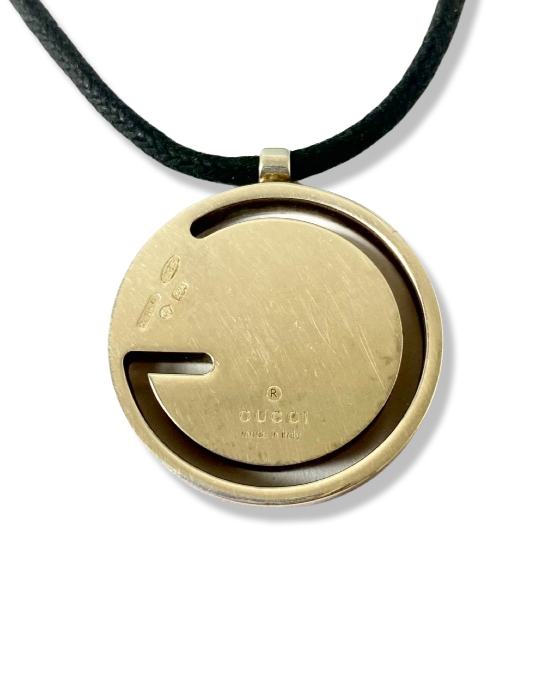 Gucci silver G pendant on a fabric rope chain weighing 16.68 grams and measuring 43cm in length - Image 2 of 2