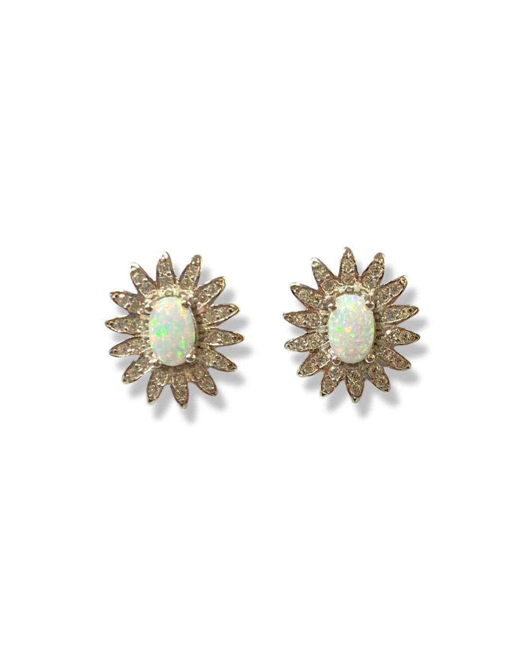 Pair of silver, Opal and white stone fancy design stud earrings weighing 2.76 grams