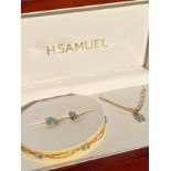 9ct Gold & Blue Gemstone Suite Featuring a Necklace, Bracelet & Stud Earrings