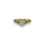 Vintage 18ct Gold Diamond Solitaire Ring with Heart Shaped mount weighing 2.8g size M