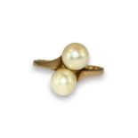 9ct London 1966 Rose Gold Two Pearl Ring Weighing 3.58 grams Size O