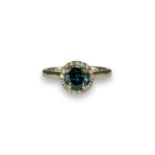 Brand New Ex Display Natural Blue 0.56ct Diamond Ring with Diamond Halo in Platinum Mount with E.D.R