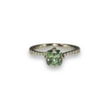 Brand New Ex Display Natural Green 0.90ct Diamond Solitaire with Diamond Set Shoulders in Platinum