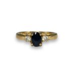 9ct Yellow Gold Trilogy Ring Comprising of a Oval Cut Sapphire & Two Round Cut Diamonds Weighing 1.