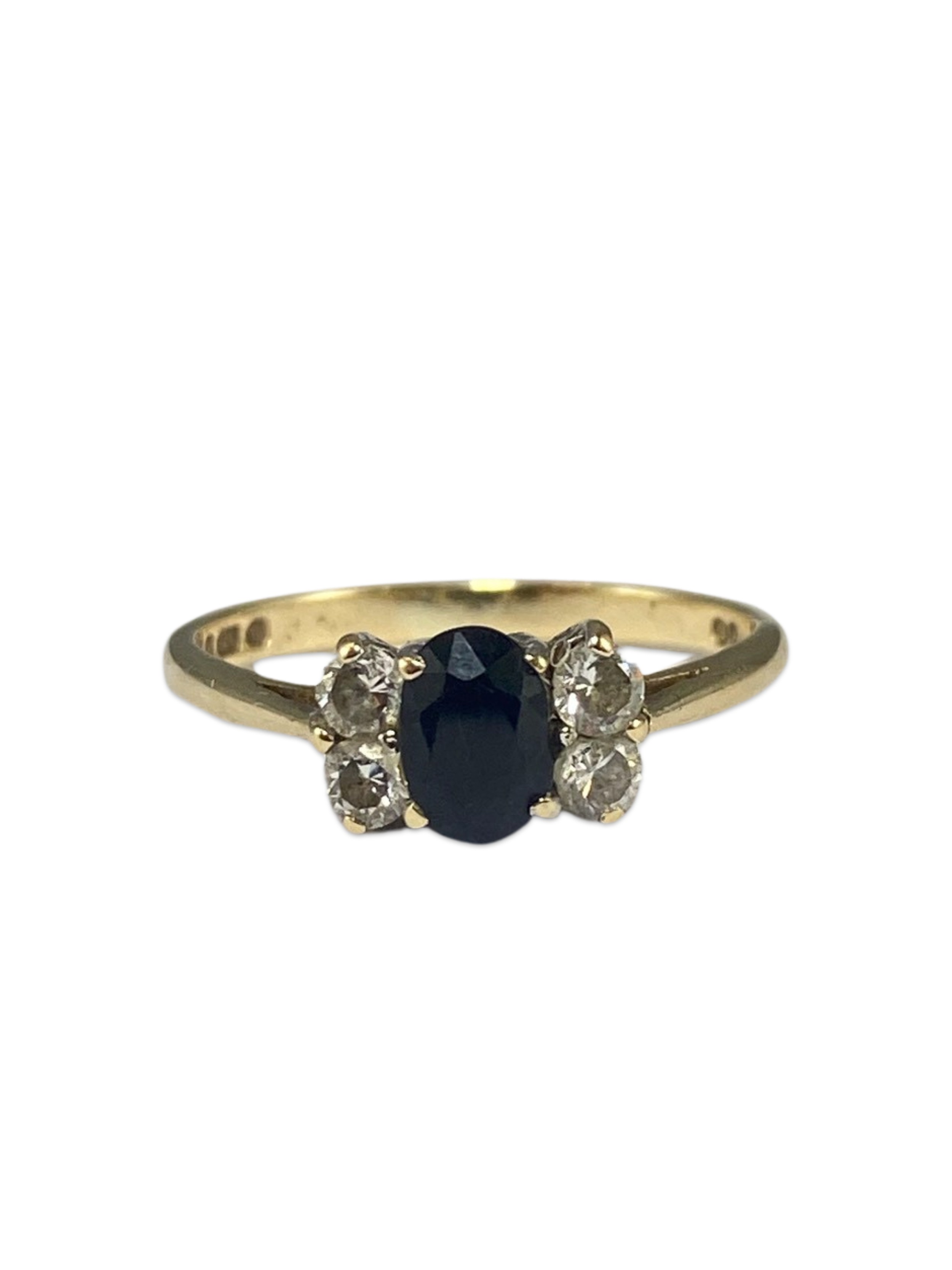 9ct Yellow Gold London 1982 Sapphire and White Stone ring weighing 1.53 grams size K