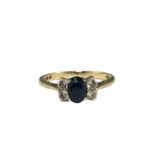 9ct Yellow Gold London 1982 Sapphire and White Stone ring weighing 1.53 grams size K
