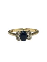 9ct Yellow Gold London 1982 Sapphire and White Stone ring weighing 1.53 grams size K