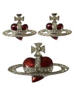 Vivienne Westwood Red Heart Orb brooch and earrings Set weight of 34.71 grams