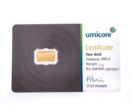 Umicore 999.9 fine gold 1g bar