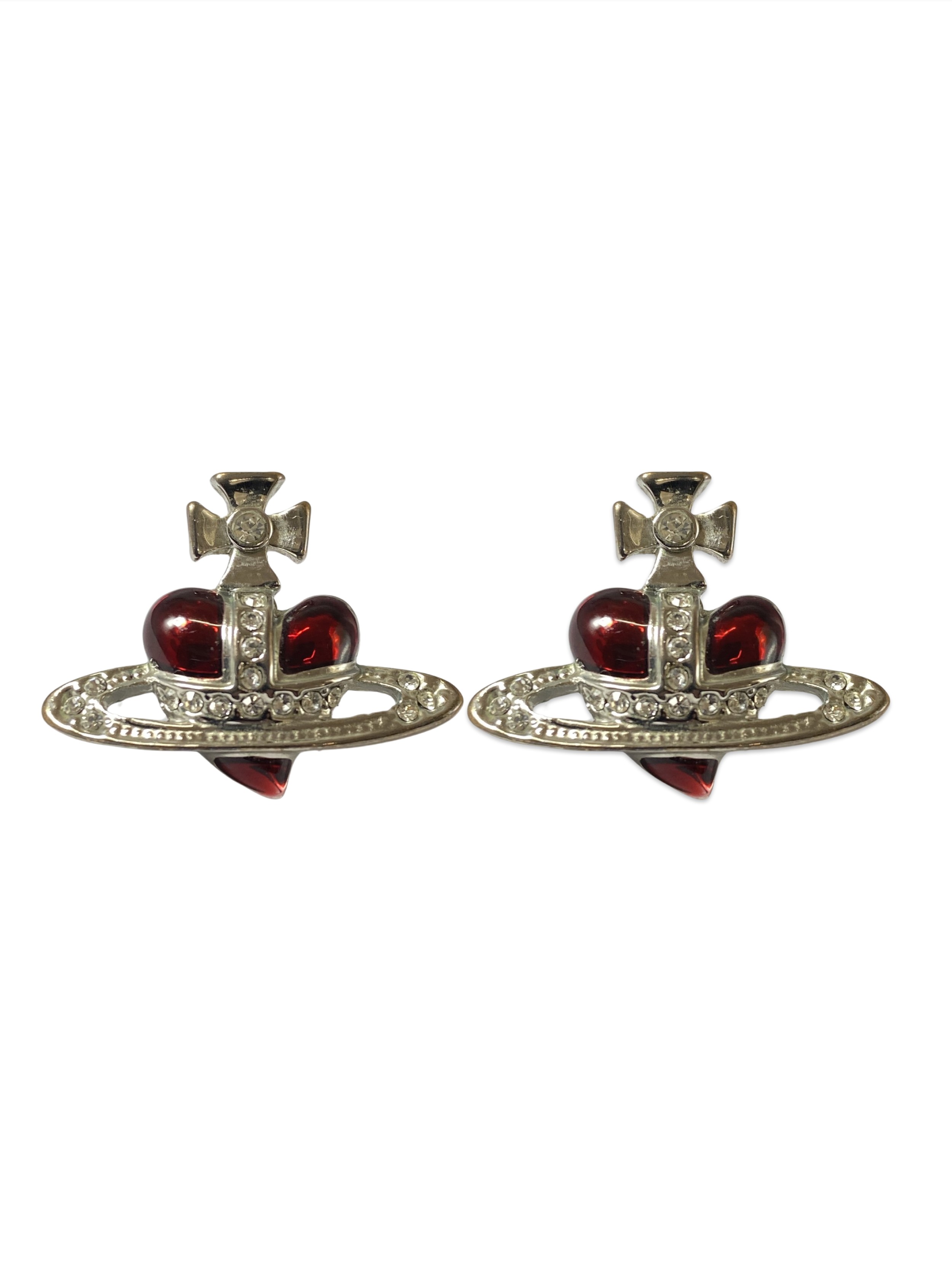 Vivienne Westwood Red Heart Orb brooch and earrings Set weight of 34.71 grams - Image 3 of 3