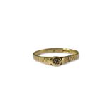 9ct Yellow Gold Birmingham 1982 Diamond Solitaire Ring featuring bark design band weighing 0.87