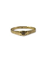 9ct Yellow Gold Birmingham 1982 Diamond Solitaire Ring featuring bark design band weighing 0.87