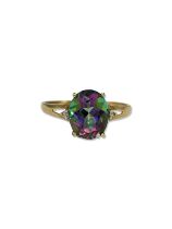 9ct Yellow Gold Mystic Topaz and Diamond Ring weighing 1.74 grams size R