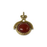9ct Yellow Gold Two-Tone Fob Charm including onyx & carnelian weighing 7.27 grams