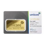 Umicore 999.9 fine Gold 1 Ounce Bar