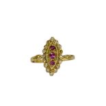 18ct Yellow Gold London 1989 Fancy Design Pink Stone and Diamond ring weighing 3.99 grams size M 1/2