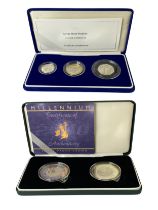 1999-2000 £5 silver proof coin set also 2003 three coin piedfort silver proof set