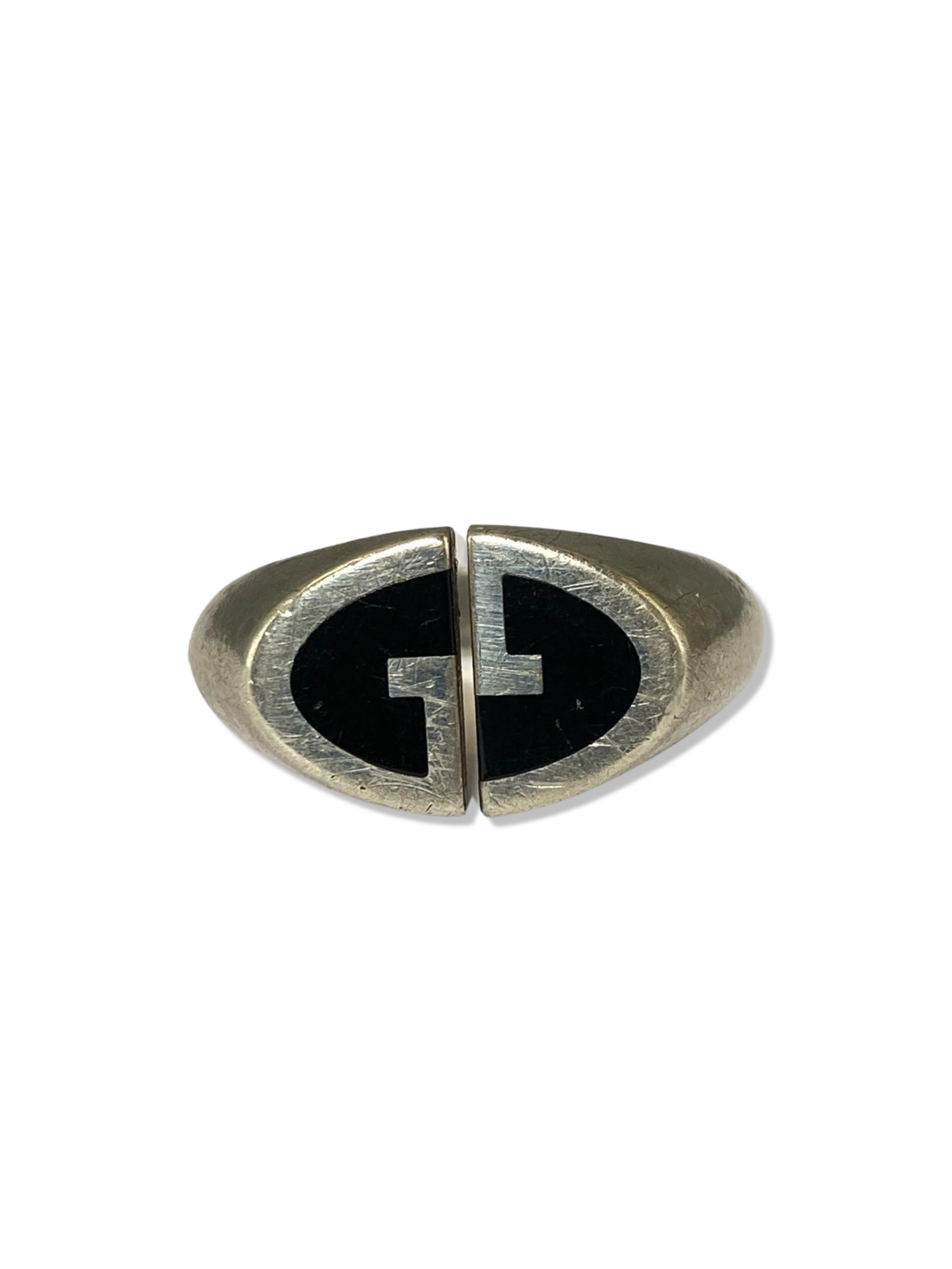 Gucci Double G Silver & Oynx Split Ring weighing 15.49 grams size S