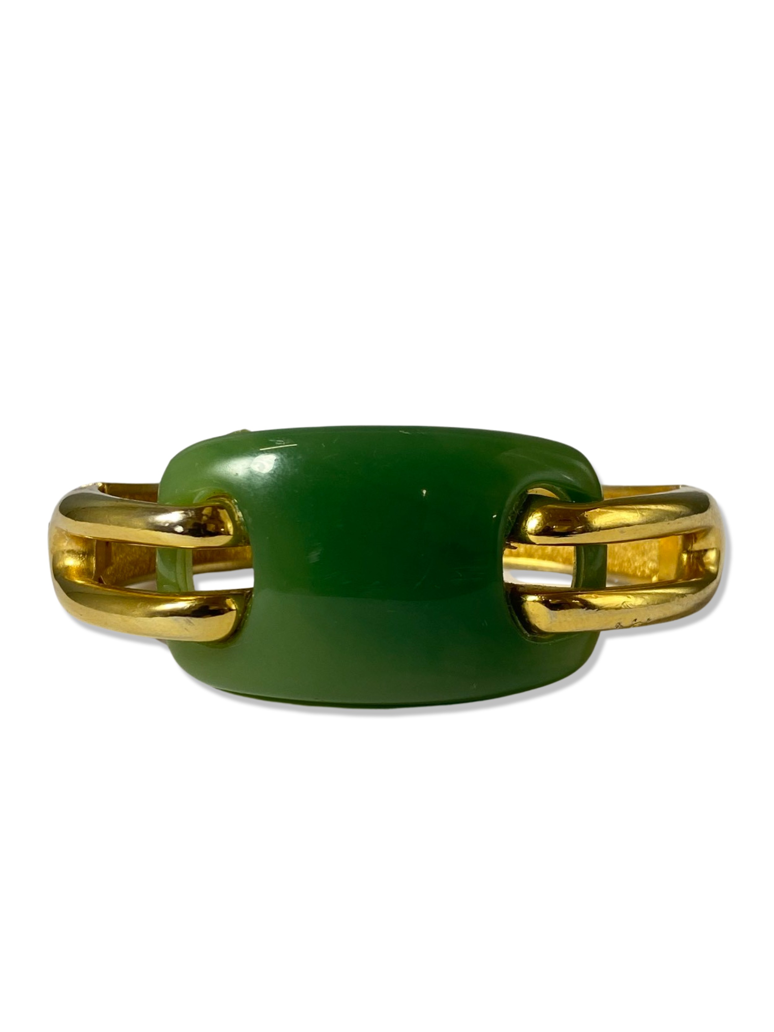 Givenchy Gold Tone Bangle with a Green Centre Stone weighing 49.53 grams