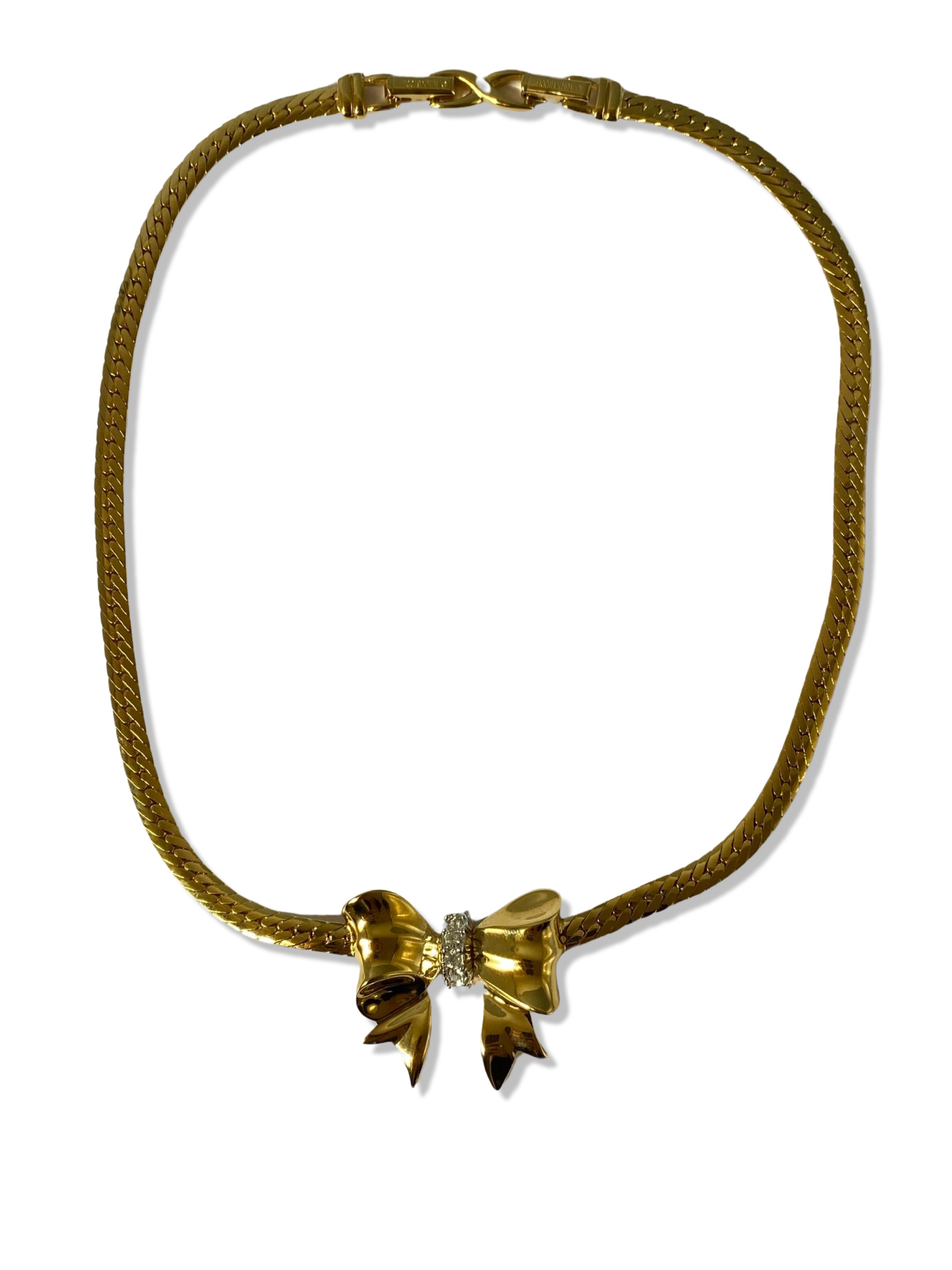 Nina Ricci Gold Plated Bow Design Necklace with White Stone accent weighing 26.48 grams and 41cm