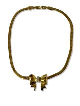 Nina Ricci Gold Plated Bow Design Necklace with White Stone accent weighing 26.48 grams and 41cm