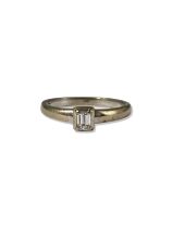 18ct White Gold Emerald Cut Diamond Solitaire Ring weighing 3.26 grams size L