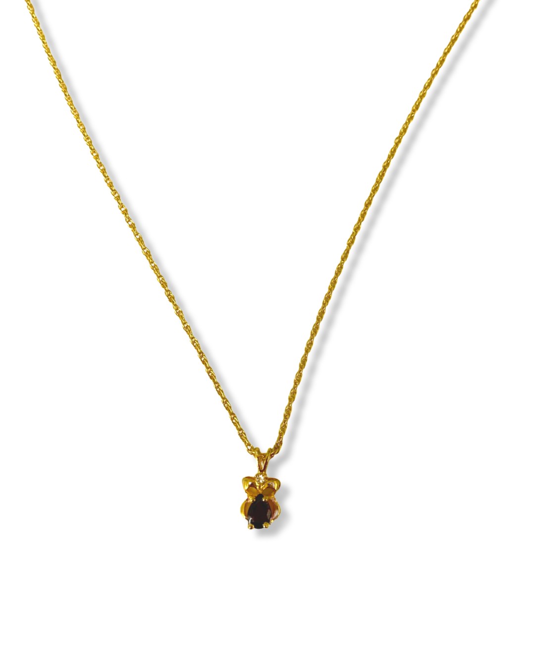 Three gold plated pendants featuring Garnet, Amethyst and Blue Topaz on two gold plated chains, with - Image 2 of 2