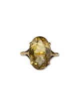 9ct Yellow Gold Oval Cut Citrine Solitaire Ring weighing 2.77 grams size M 1/2