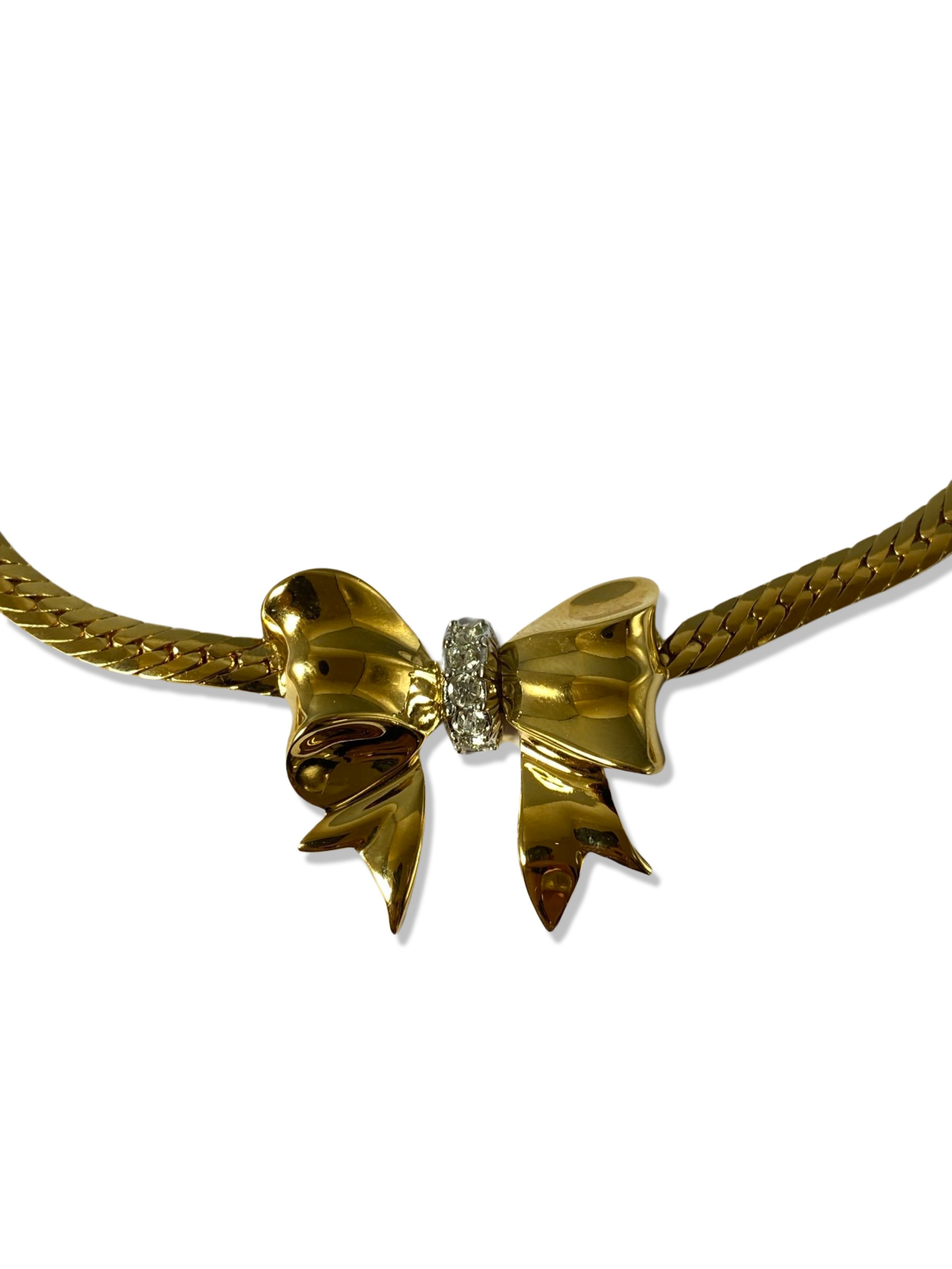 Nina Ricci Gold Plated Bow Design Necklace with White Stone accent weighing 26.48 grams and 41cm - Image 2 of 4