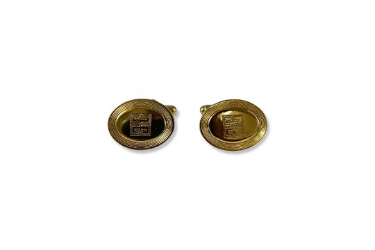 Pair of Givenchy Gold Tone Cufflinks with Logo Detail in Original Box